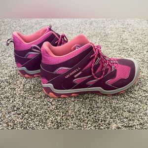 Youth Girl’s Merrell Chameleon 7 Access Mid Waterproof Hiking Boots Pink Size 6
